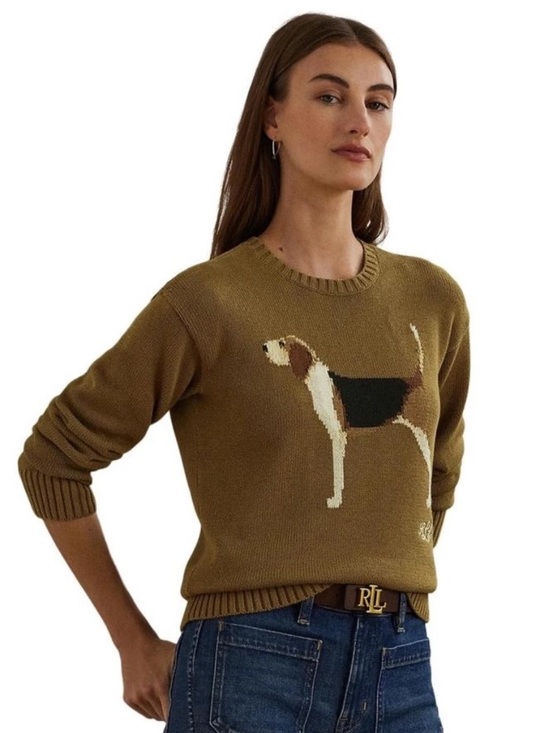 Lauren Ralph Lauren Sweaters - Lauren Ralph Lauren Dog Intarsia-Knit Beagle Cotton Sweater XXL Honey Tan